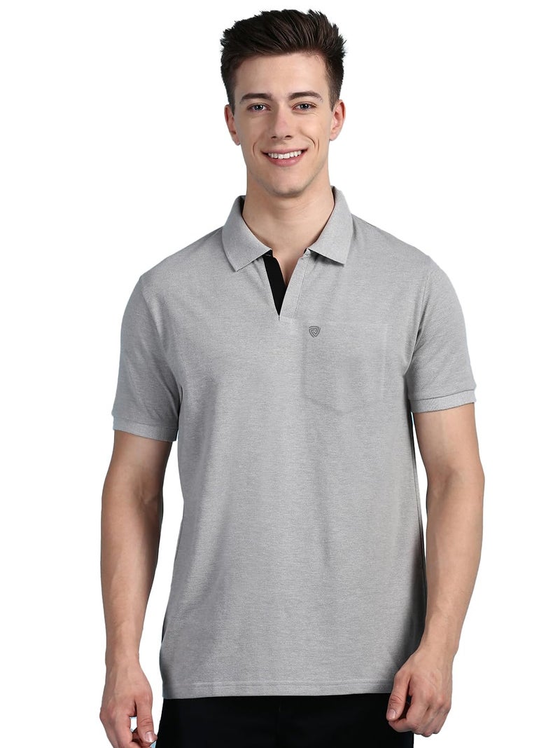 Lux Cozi Men's Half Sleeve Soild Casual T-Shirt with Chest Pocket_COZI_2122_GM_3XL_1PC Grey Melange - Image 1