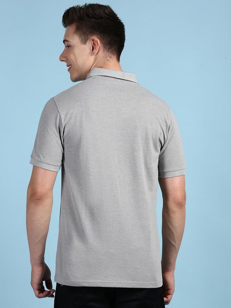 Lux Cozi Men's Half Sleeve Soild Casual T-Shirt with Chest Pocket_COZI_2122_GM_3XL_1PC Grey Melange - Image 4