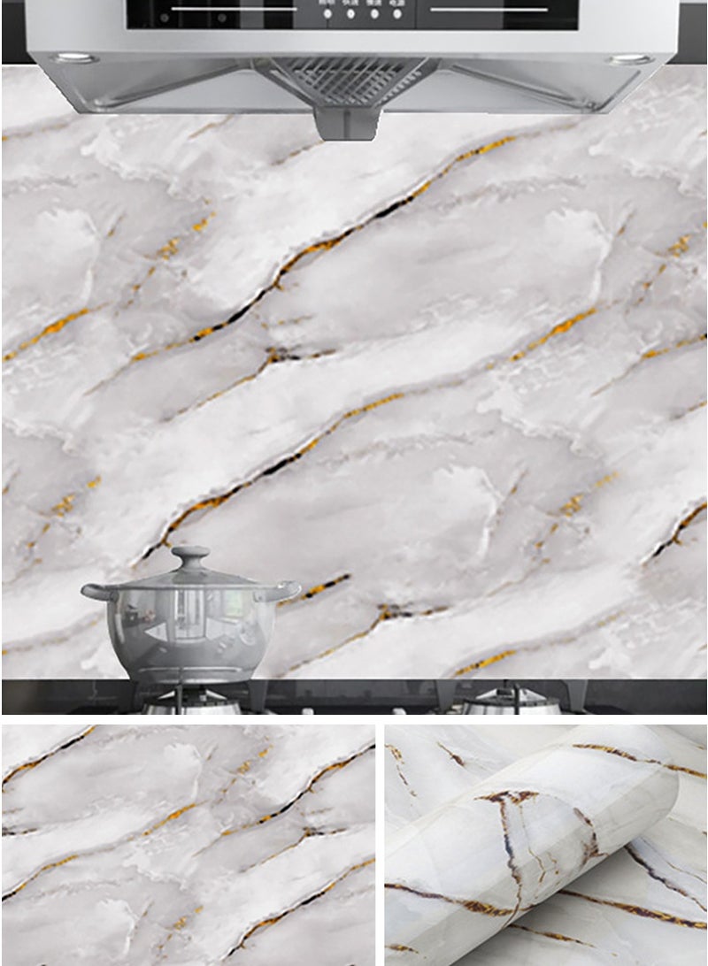 اديببولا لفة واحدة من ورق جدران بنمط رخامي، ذاتية اللصق، مقاومة للزيت والماء، مقاومة للحرارة، مناسبة لأسطح المطبخ والخزائن والأثاث، قابلة للإزالة، لتجديد المنزل (60 × 500 سم). - Image 5