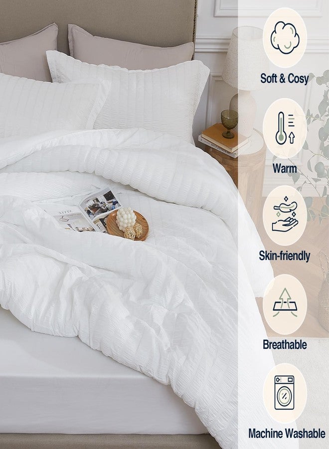 Quataly White Twin Comforter Set - 2 Pieces Seersucker Lightweight Bedding Comforter Sets (1 Soft Fluffy Comforter & 1 Pillowcase) - All Seasons Cozy Modern Bed Sets for Women Men - Image 4