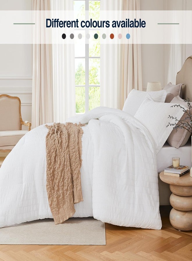 Quataly White Twin Comforter Set - 2 Pieces Seersucker Lightweight Bedding Comforter Sets (1 Soft Fluffy Comforter & 1 Pillowcase) - All Seasons Cozy Modern Bed Sets for Women Men - Image 3