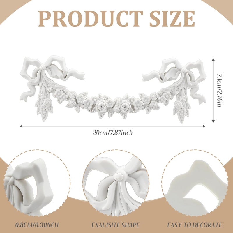 Roowest 2 Pcs Bow Carved Appliques Onlays White PVC Appliques for Furniture Decorative 3D Roses Carved Onlay DIY Decorative for Cabinet Dresser Bed Door Wall Wardrobe Ceiling - Image 3