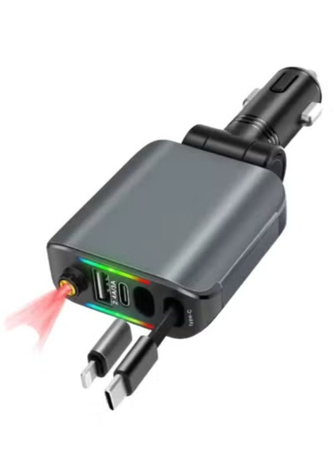 TIGER 120W 4-in-1 Retractable Car Charger with USB-A & USB-C Cables – PD Fast Charging Adapter for Phones, Tablets, GPS – LED Starry Sky Dual Port Car Charger with Over-Current, Over-Voltage, Overheat & Short-Circuit Protection – Compact, Sleek, Travel-Friendly Design - Image 1