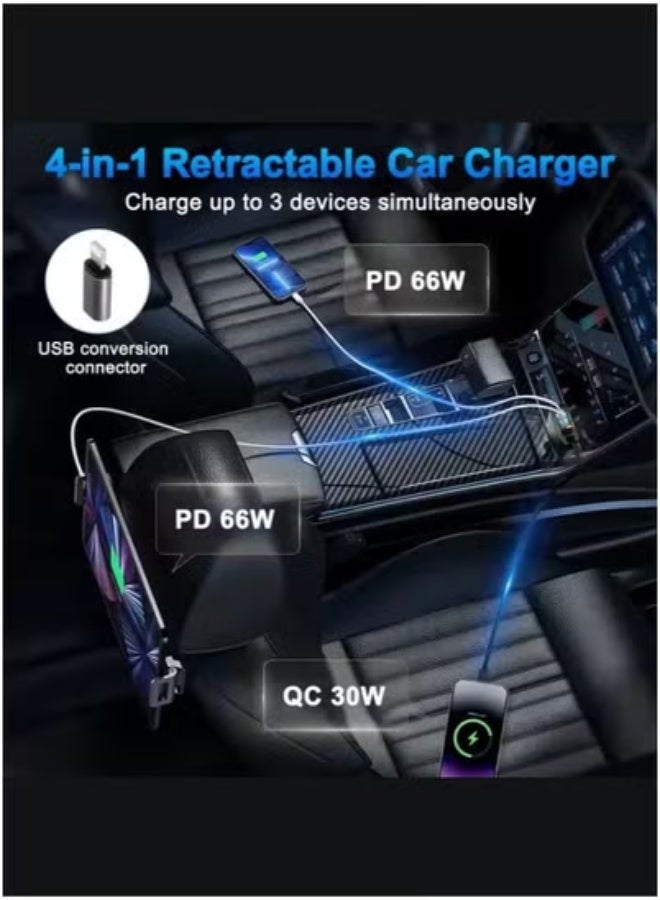 TIGER 120W 4-in-1 Retractable Car Charger with USB-A & USB-C Cables – PD Fast Charging Adapter for Phones, Tablets, GPS – LED Starry Sky Dual Port Car Charger with Over-Current, Over-Voltage, Overheat & Short-Circuit Protection – Compact, Sleek, Travel-Friendly Design - Image 5