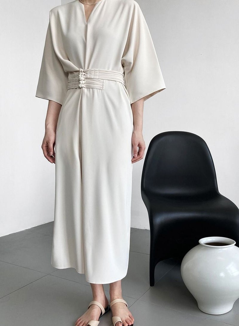 NIBEMINENT Women's Dress Straight Version New Chinese Style Improved Long Skirt with Advanced Knot Button Waist Tie Dignified and Concise  - Image 1