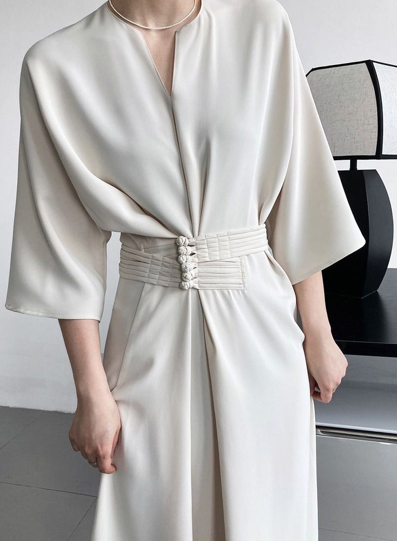 NIBEMINENT Women's Dress Straight Version New Chinese Style Improved Long Skirt with Advanced Knot Button Waist Tie Dignified and Concise  - Image 5