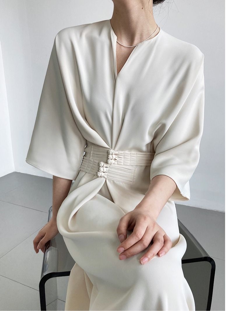 NIBEMINENT Women's Dress Straight Version New Chinese Style Improved Long Skirt with Advanced Knot Button Waist Tie Dignified and Concise  - Image 3