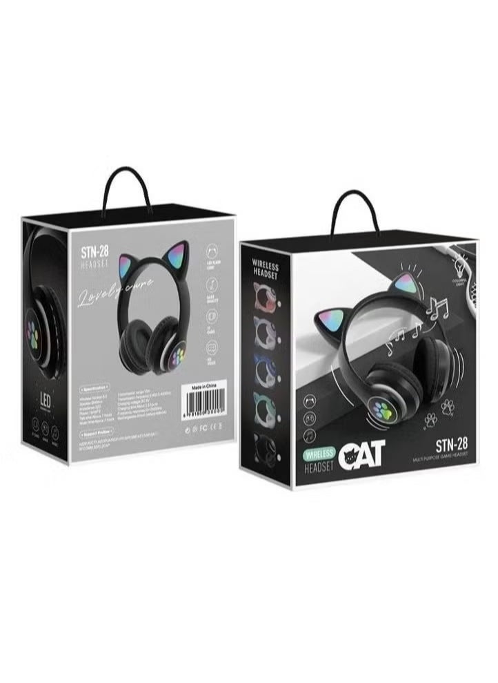 CAT STN-28 RGB Wireless Headphones | Bluetooth 5.0 for Seamless Connectivity | Stereo Sound with Deep Bass & Dynamic RGB Lighting | Built-in Mic for Hands-Free Calls | Adjustable Headband & Cushioned Earpads for Maximum Comfort | Long-Lasting Battery Life | Perfect for Gaming, Music & Work  - Image 2