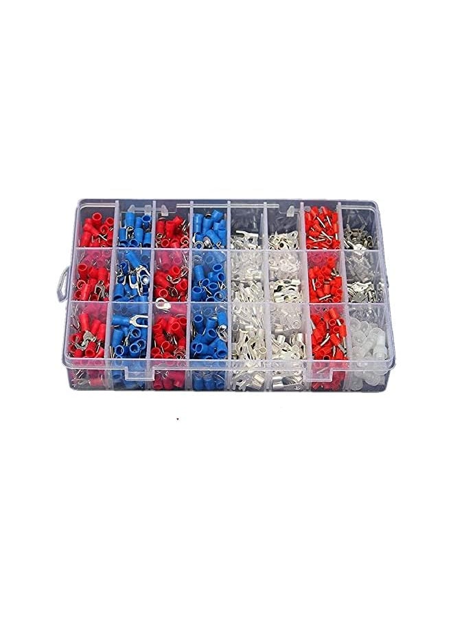 1000Pcs 24Types Electrical Cable Wire Crimp Terminals Kit Cord Pin End Connectors Insulated Spade Fork Ring Assorted Set