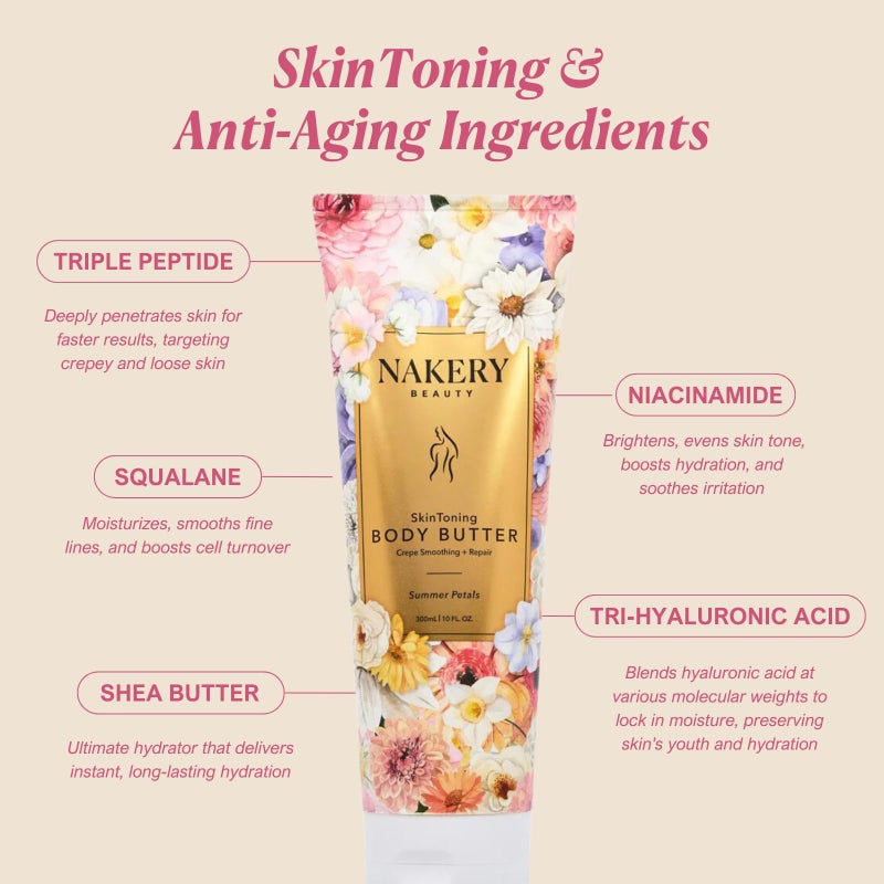 Nakery Skin Toning Body Butter for Women - Firming Body Lotion for Women - Peptide Infused Body Lotion for Crepey & Sagging Skin - Firming Lotion for Neck, Arms & Legs - Summer Petals - Image 2