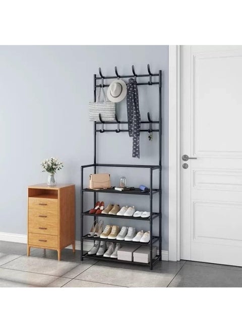 SUPAAR Coat Rack, 3-in-1 Hall Tree Shoe Bench with Coat Hat Umbrella Rack, Storage Shelves with 8 Hooks, Multifunctional Hallway Organizer
