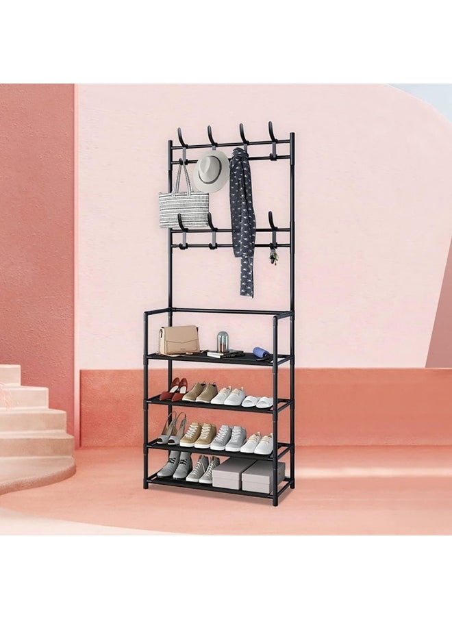 SUPAAR Coat Rack, 3-in-1 Hall Tree Shoe Bench with Coat Hat Umbrella Rack, Storage Shelves with 8 Hooks, Multifunctional Hallway Organizer