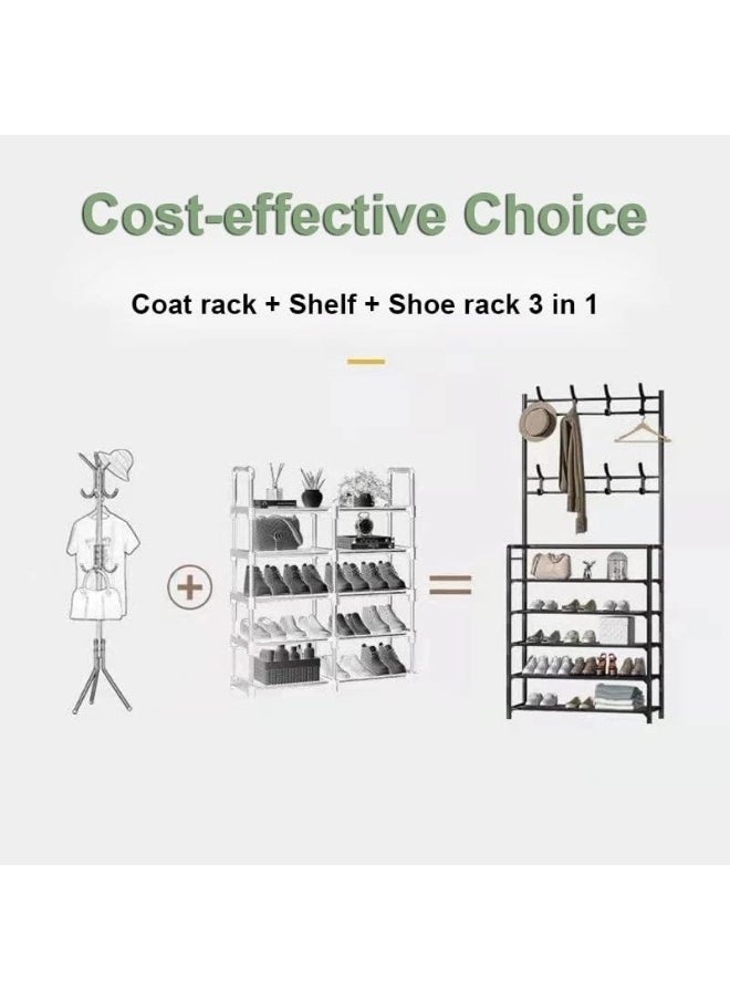SUPAAR Coat Rack, 3-in-1 Hall Tree Shoe Bench with Coat Hat Umbrella Rack, Storage Shelves with 8 Hooks, Multifunctional Hallway Organizer