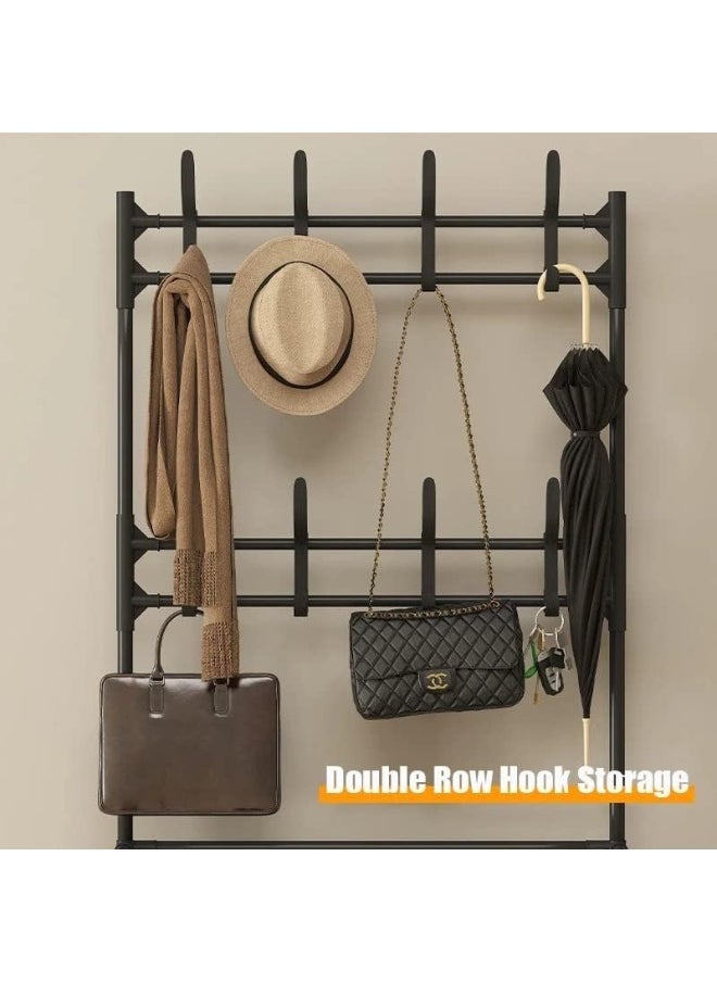 SUPAAR Coat Rack, 3-in-1 Hall Tree Shoe Bench with Coat Hat Umbrella Rack, Storage Shelves with 8 Hooks, Multifunctional Hallway Organizer