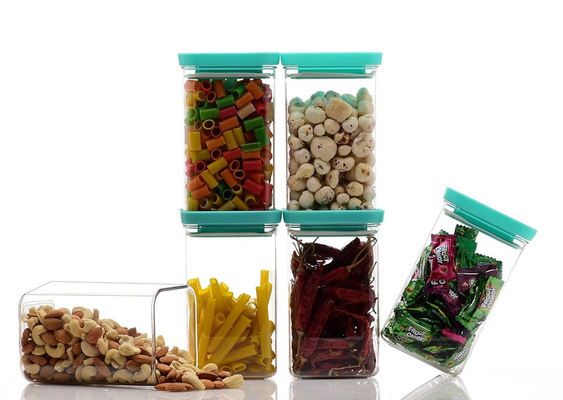 Entisia Plastic Containers for Kitchen Storage Airtight BPA Free Storage Boxes for Kitchen Square Shaped Classical Jar to Store Grocery Masala Snacks for Home Kitchen 1100ml 4 Pcs - Image 4