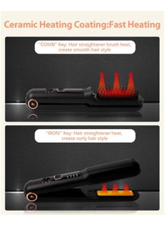General Cordless Hair Straightening Brush, 2-in-1 Upgraded Portable Hair Straightening Brush, Fast Heat 3 Heat Settings, USB Charging Cordless Hair Straightener for Traveling  - Image 4