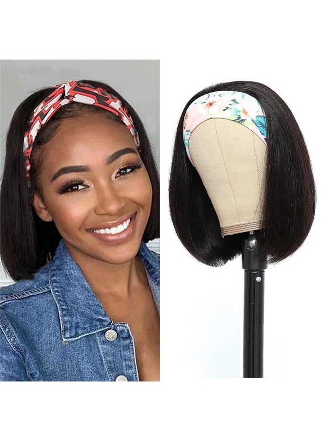 Miss Lee - Straight Bob Headband Wig Human Hair None Lace Wigs For Black Women Glueless Short 100% Brazilian Virgin Head Band Easy To Install Half With Free - Image 1