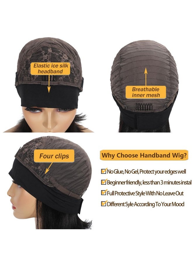 Miss Lee - Straight Bob Headband Wig Human Hair None Lace Wigs For Black Women Glueless Short 100% Brazilian Virgin Head Band Easy To Install Half With Free - Image 1