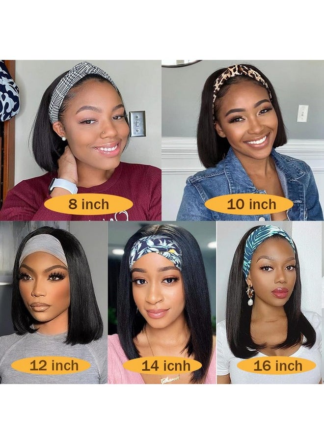 Miss Lee - Straight Bob Headband Wig Human Hair None Lace Wigs For Black Women Glueless Short 100% Brazilian Virgin Head Band Easy To Install Half With Free - Image 1
