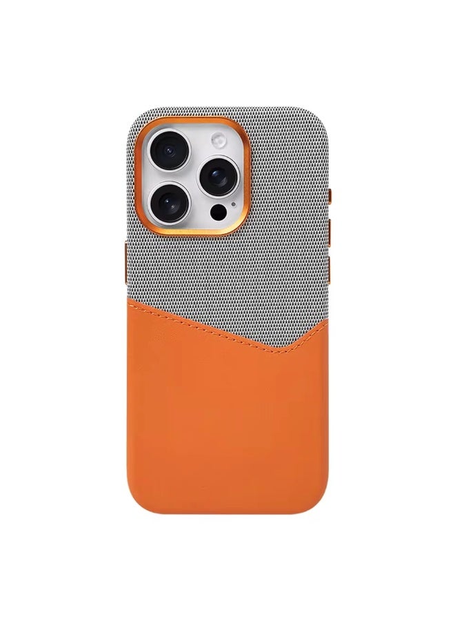 Card Holder MagSafe Case for iPhone 16 Pro Max – Wireless Charging Compatible, Alloy Lens Protection, Hit Color Design Cover, Grey/Orange