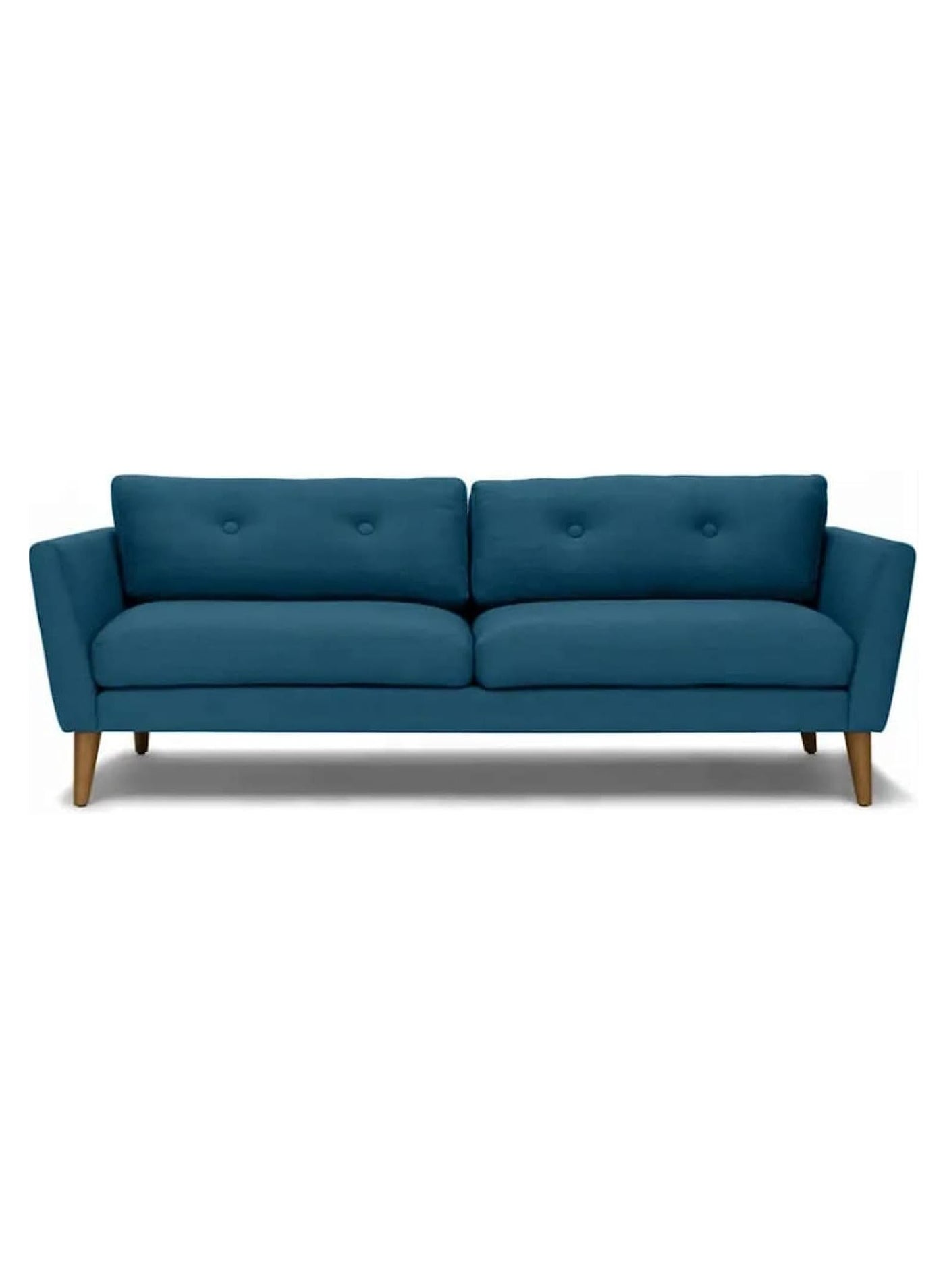 Lota Modern Luxurious Upholstered Fabric Home + Office Sofa Modern Lounge Spot Contemporary Style Couch Cherry-Stained Wood Legs 3 seater (BLUE)