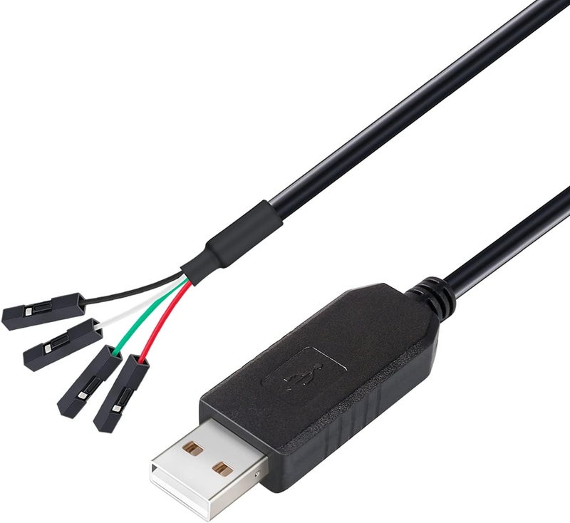 D-tech USB to TTL Serial 3.3V Adapter Cable TX RX Signal 4 Pin 0.1 inch Pitch Female Socket PL2303 Prolific Chip Windows 10 8 7 XP Vista (6ft, Black) - Image 1