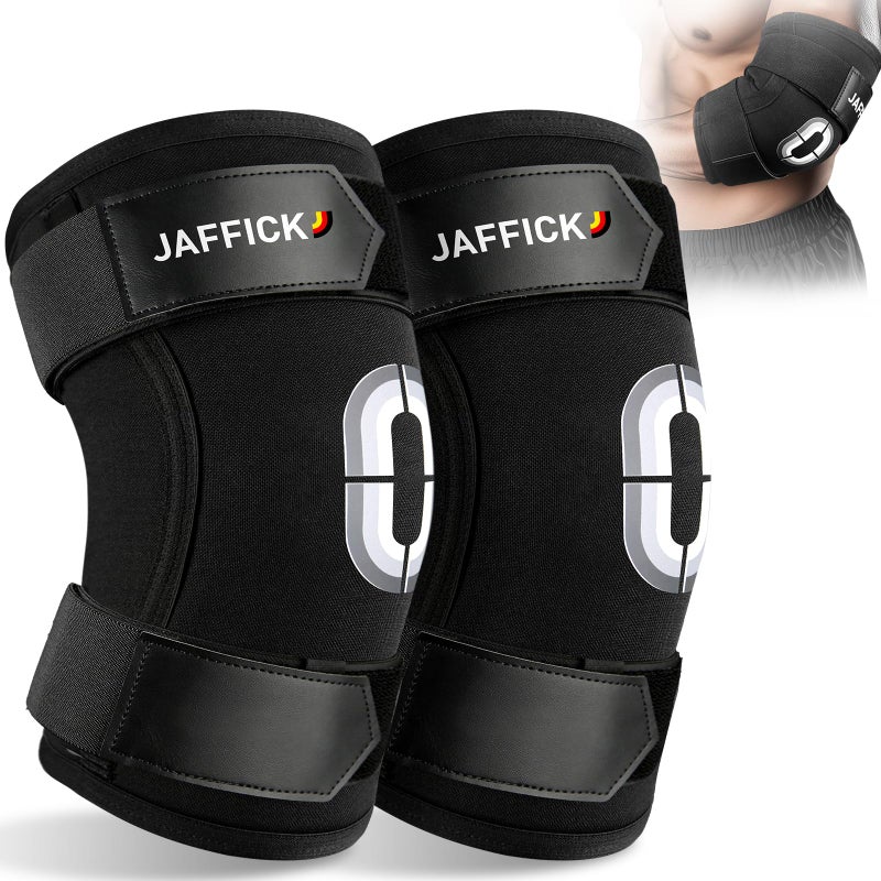 Jaffick Weightlifting Elbow Brace(1 Pair) - Elbow Sleeve with Dual Adjustable Compression Straps for Bench Press, Powerlifting, Pressing, Men & Women (Black, XL) - Image 1