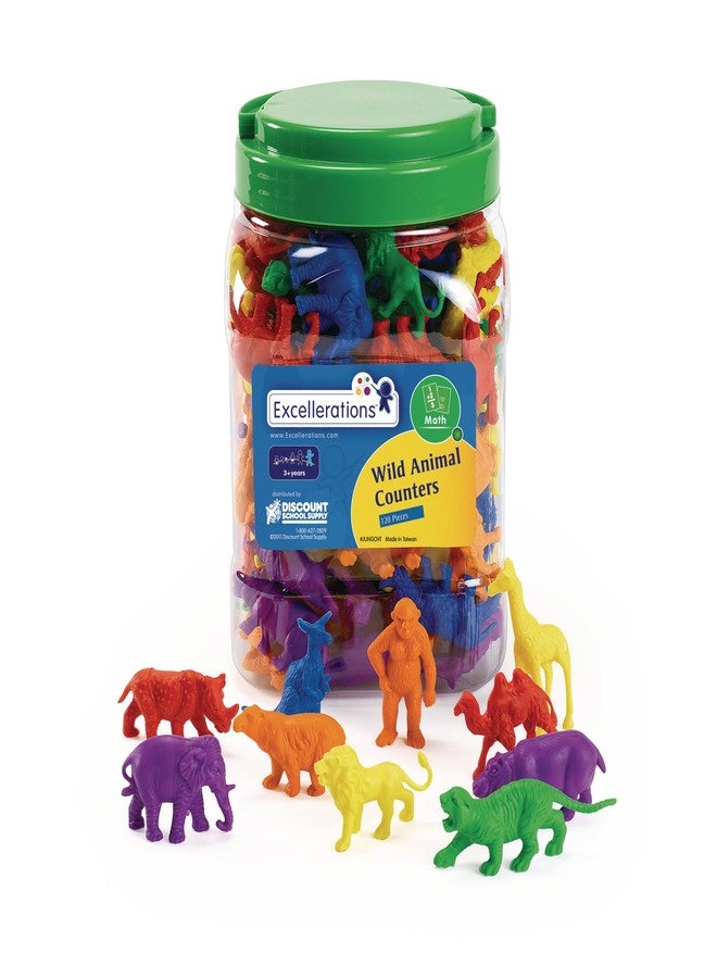Excellerations Math Manipulatives Set of 120 Jungle Animal Counters 1.5 inches -2 inches, STEM Educational Toy for Mathematics, Preschool - Image 1