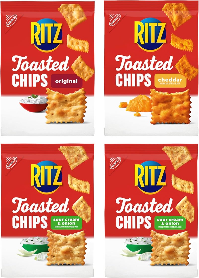 Ritz باقة ريتز من رقائق التوست - جبنة شيدر، كريمة حامضة وبصل، وقطع أصلية - 4 أكياس - Image 1