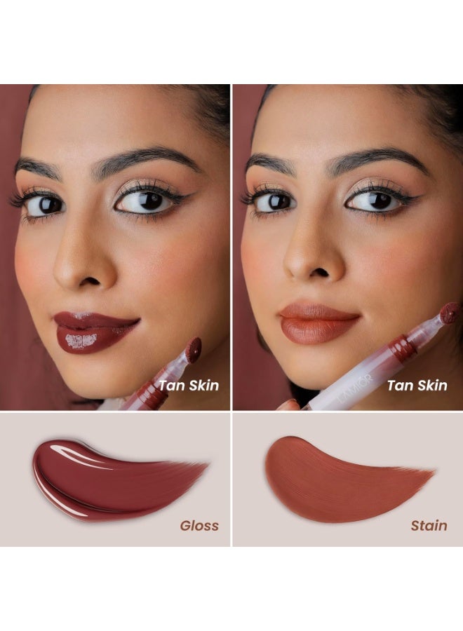 LAMIOR Hydrating Lip Gloss Stain, 2-in-1 Ultra Glossy Shine & Long-Lasting | Lip Tint, Non-Sticky Lightweight High Pigment, Peptide, Astaxanthin & Kakadu Plum Infused, Vegan Cruelty Free(Petal Soak) - Image 2
