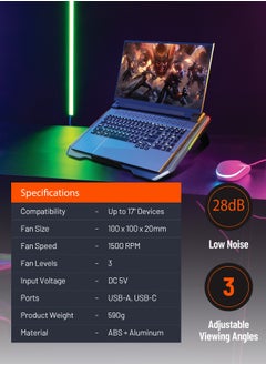 بورودو مروحة تبريد لوحدة التحكم والكمبيوتر المحمول RGB - فضي  - Image 2