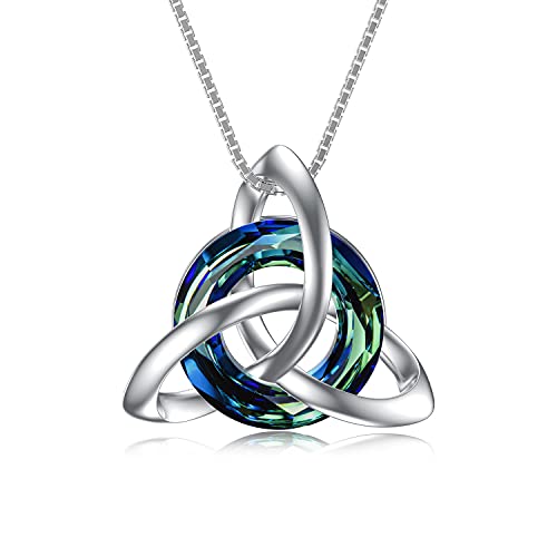 TOUPOP Celtic Knot Necklace Sterling Silver Trinity Knot Pendant with Blue Crystal Luck Irish Celtic Jewelry for Women Anniversary Birthday Gifts for Her - Image 1