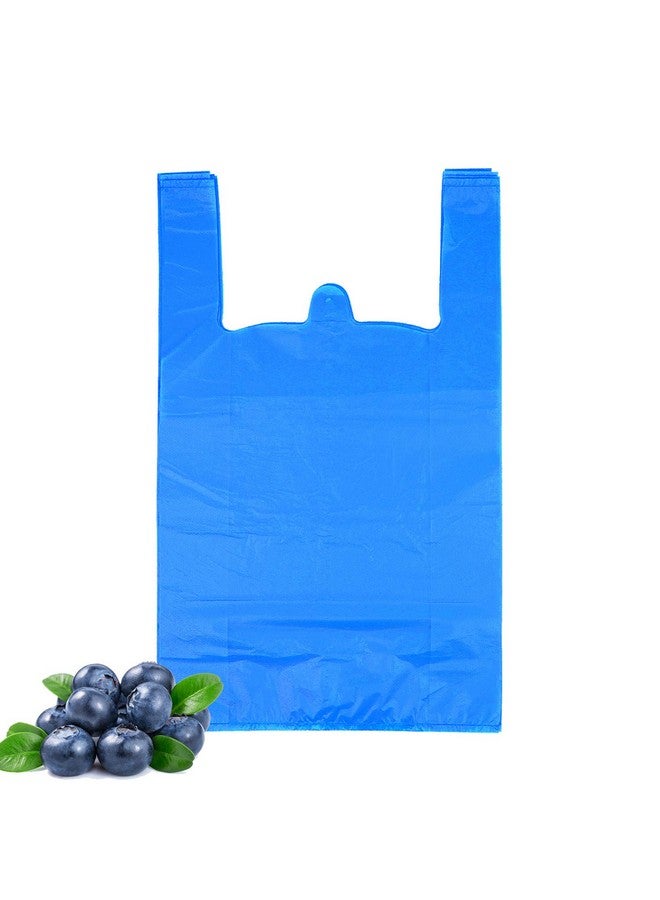 LazyMe LazyMe T-Shirt Carry-Out Bags Plastic Grocery Bags with Handles Shopping Bags in Bulk Restaurant Bags, Standard Supermarket Size,12 x 20 inch (50 Pcs, Blue) - Image 1
