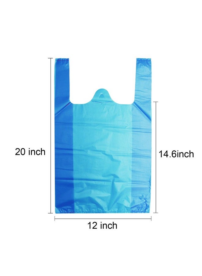 LazyMe LazyMe T-Shirt Carry-Out Bags Plastic Grocery Bags with Handles Shopping Bags in Bulk Restaurant Bags, Standard Supermarket Size,12 x 20 inch (50 Pcs, Blue) - Image 2
