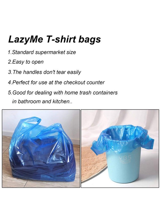 LazyMe LazyMe T-Shirt Carry-Out Bags Plastic Grocery Bags with Handles Shopping Bags in Bulk Restaurant Bags, Standard Supermarket Size,12 x 20 inch (50 Pcs, Blue) - Image 5
