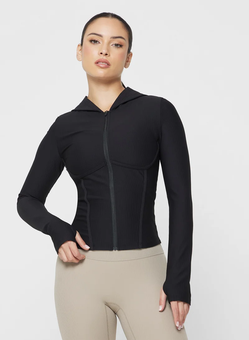 فورورد Hooded Sculpted Corset Bodice Zip Up Top
