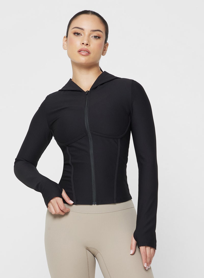 FRWD Hooded Sculpted Corset Bodice Zip Up Top - Image 1