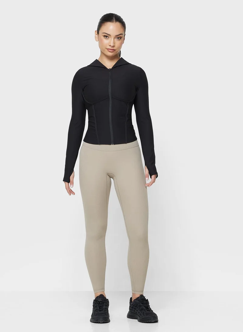 FRWD Hooded Sculpted Corset Bodice Zip Up Top