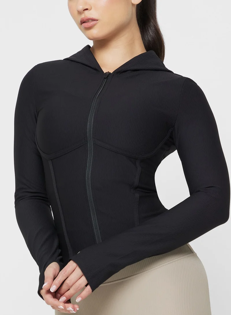 FRWD Hooded Sculpted Corset Bodice Zip Up Top