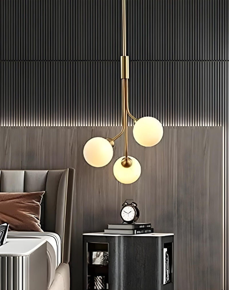 RBSK 3-Light Globe Golden Hanging Light, Mosaic Type Pendant Lamp, White Glass, Adjustable Cord, Ceiling Light for Bedroom, Living, Dining Room, E-27 Holder, Pack of 2 (with Bulb) - Image 4