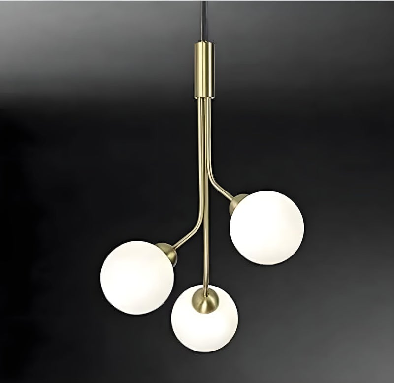 RBSK 3-Light Globe Golden Hanging Light, Mosaic Type Pendant Lamp, White Glass, Adjustable Cord, Ceiling Light for Bedroom, Living, Dining Room, E-27 Holder, Pack of 2 (with Bulb) - Image 2