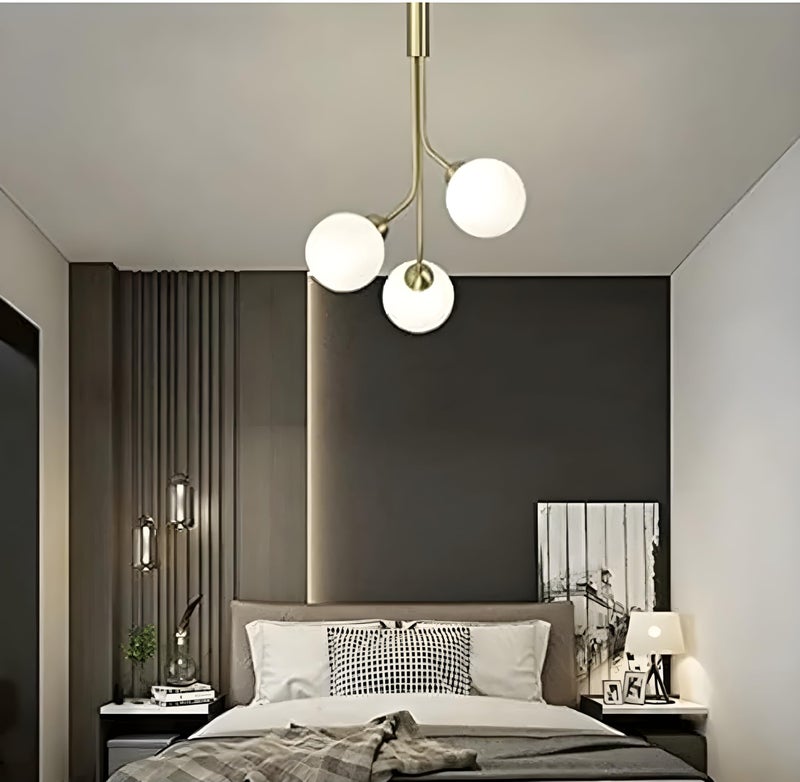 RBSK 3-Light Globe Golden Hanging Light, Mosaic Type Pendant Lamp, White Glass, Adjustable Cord, Ceiling Light for Bedroom, Living, Dining Room, E-27 Holder, Pack of 2 (with Bulb) - Image 3