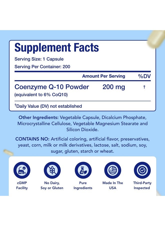 NasaBeahava CoQ10 200mg Capsules | Vegan Friendly Coenzyme Q10 200mg from Easy Absorption Ubiquinone Supplement for Skin Heart and Energy Support | Made in The USA in cGMP Facilities (400 Servings) - Image 2