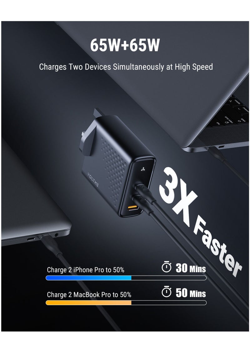 شاحن USB C بقوة 140 وات، محول طاقة PD3.1 PPS، سلسلة 3 منافذ GaN3 شحن فائق السرعة لأجهزة الكمبيوتر المحمول Chromebook، MacBook Pro/Air، iPad Pro، iPhone 15/14/13/12 Series، Galaxy، Steam Deck [أسود]
