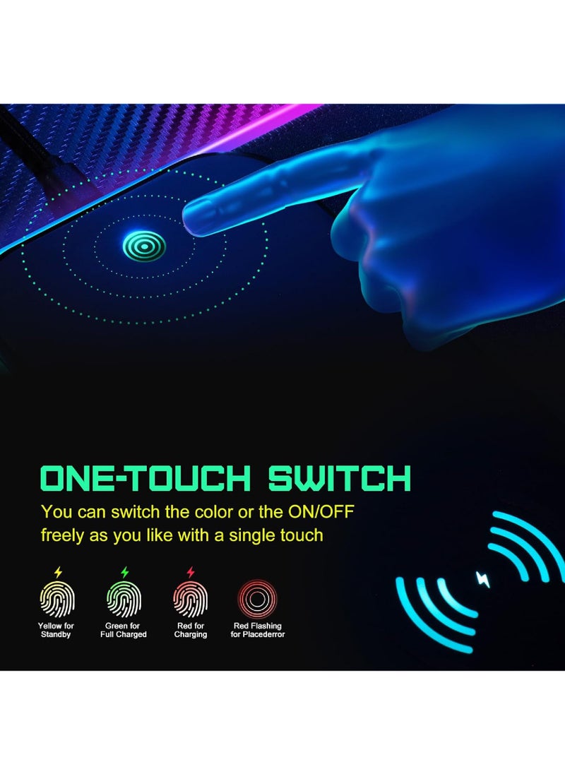 Rock Pow Wireless Charging RGB Gaming Mouse Pad 10W LED Mouse Mat 800x300x3MM 10 Light Modes Extra Large Mousepad Non-Slip Rubber Base Computer Keyboard Mat for Gaming MacBook PC Laptop Desk  - Image 5