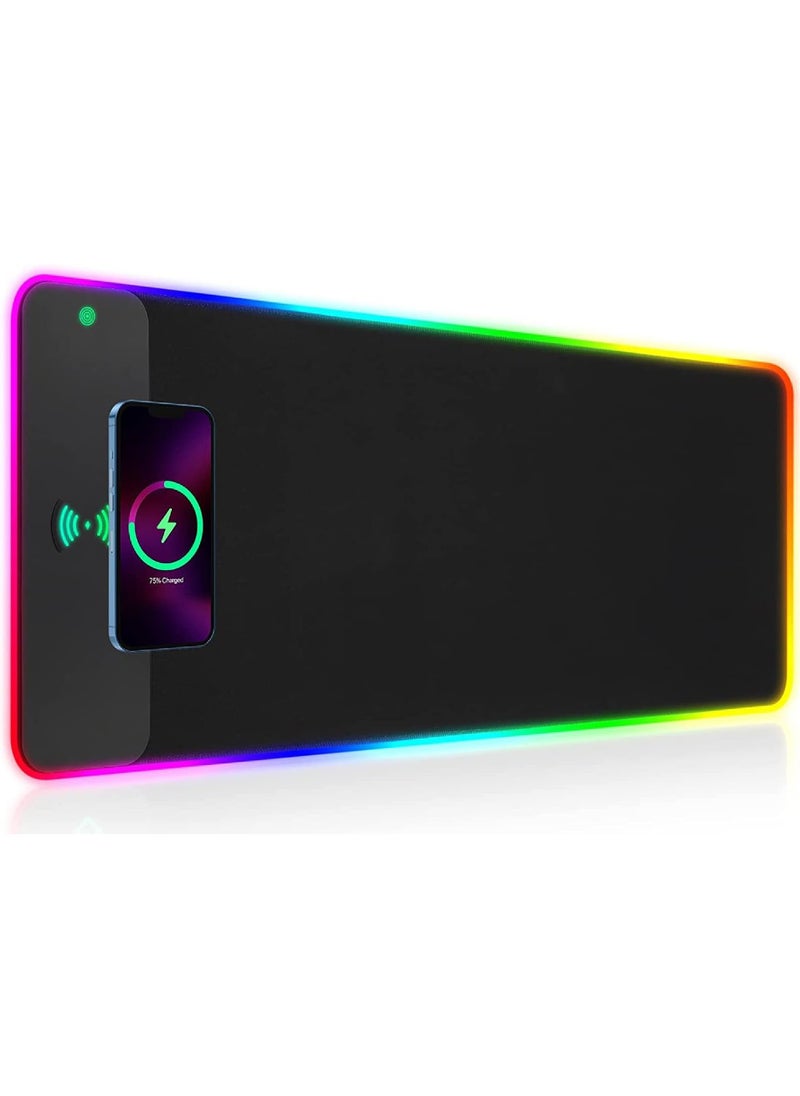 Rock Pow Wireless Charging RGB Gaming Mouse Pad 10W LED Mouse Mat 800x300x3MM 10 Light Modes Extra Large Mousepad Non-Slip Rubber Base Computer Keyboard Mat for Gaming MacBook PC Laptop Desk  - Image 1