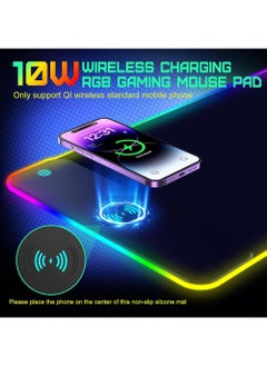 Rock Pow Wireless Charging RGB Gaming Mouse Pad 10W LED Mouse Mat 800x300x3MM 10 Light Modes Extra Large Mousepad Non-Slip Rubber Base Computer Keyboard Mat for Gaming MacBook PC Laptop Desk  - Image 4