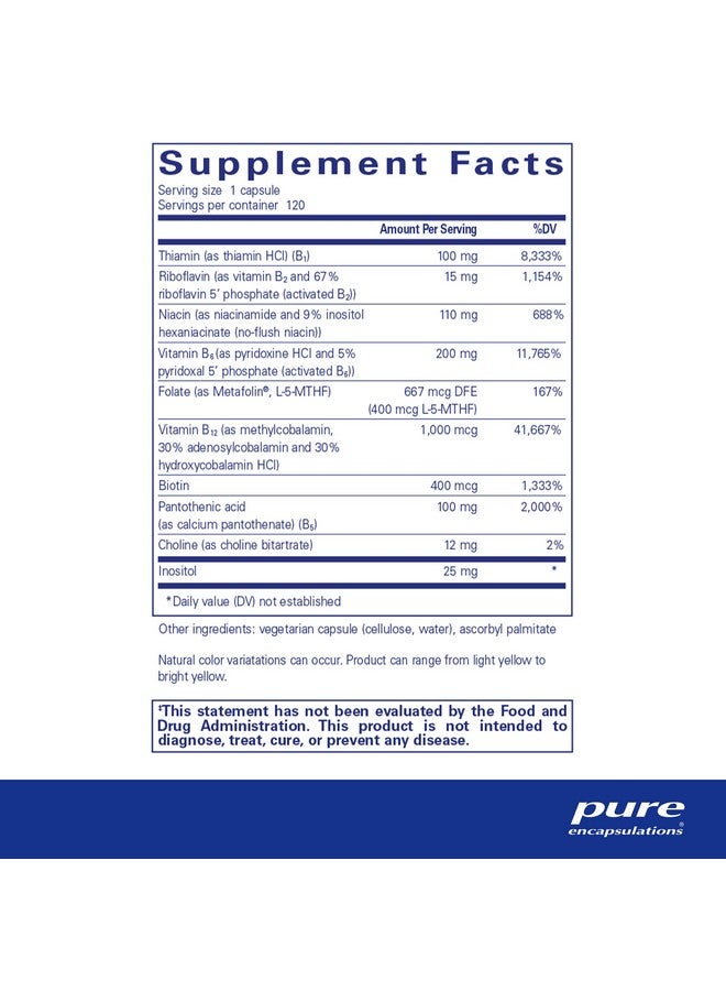 Pure Encapsulations مجمع ب6 ; مكمل فيتامين ب6 لدعم الصحة الخلوية والقلبية والعصبية والنفسية* ; 120 كبسولة - Image 3