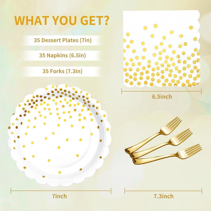 LOOWVY Gold Plates and Napkins Party Supplies, 35 7â€œ White and Gold Party Paper Plates, Disposable Plate for Wedding Birthday Birthday Decoration Tableware - Image 3