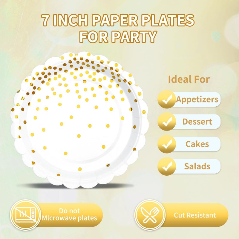 LOOWVY Gold Plates and Napkins Party Supplies, 35 7â€œ White and Gold Party Paper Plates, Disposable Plate for Wedding Birthday Birthday Decoration Tableware - Image 4